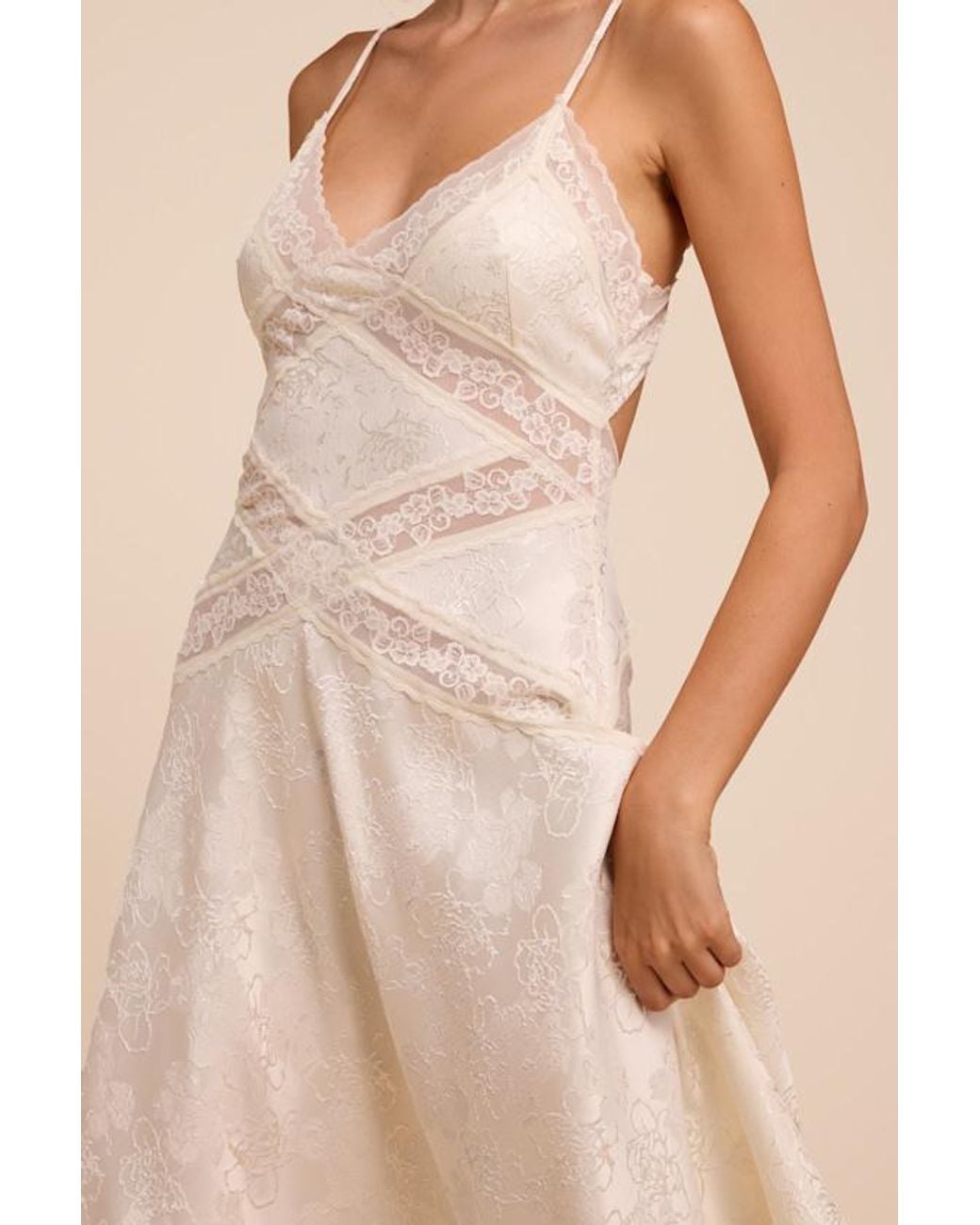 Lulus Natural Adia Floral Jacquard Satin Midi Dress