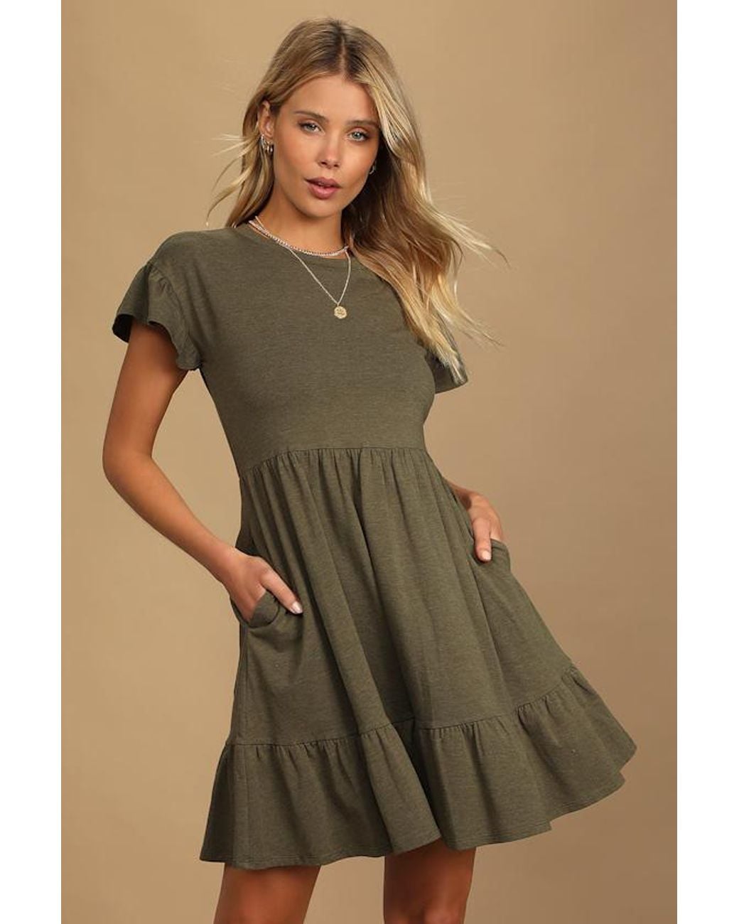 Lulus Brown Sweetest Style Tiered Babydoll Dress