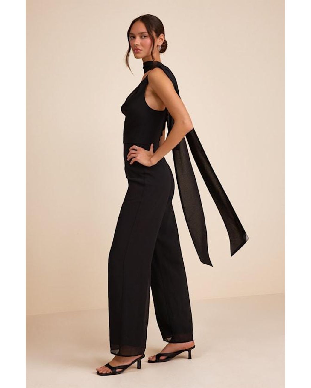 Lulus Natural Kelila Cowl Neck Jumpsuit And Scarf Set