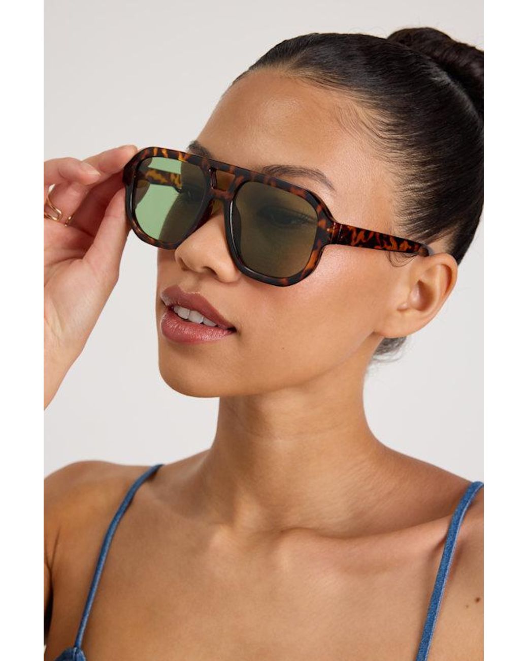 Lulus Blue Torrey Tortoiseshell Aviator Sunglasses