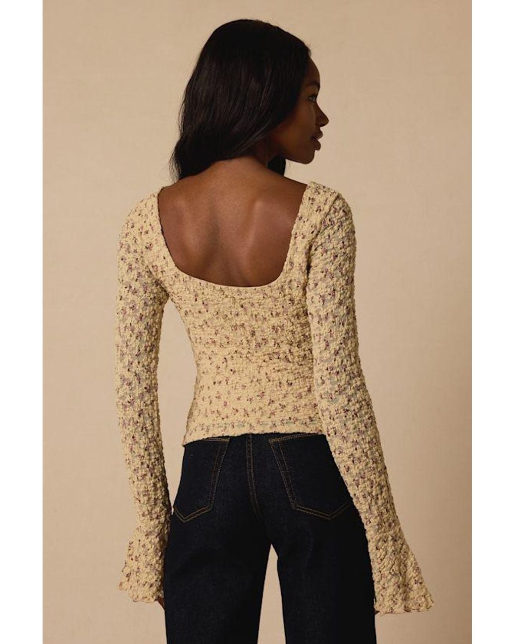 Lulus Brown Lisset Textured Floral Long Sleeve Top
