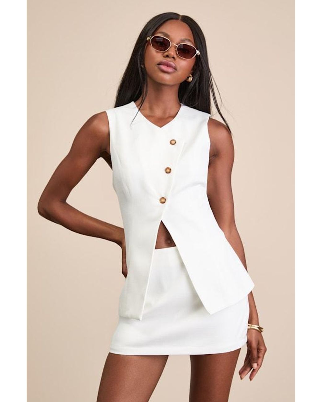 Lulus Natural Teslee Textured Asymmetrical Vest Top