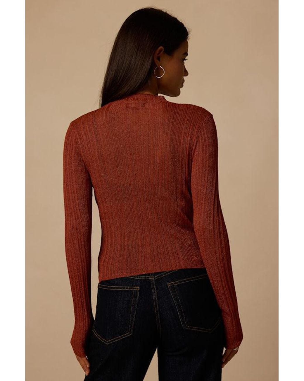 Lulus Brown Rendezvous Shiny Mock Neck Top