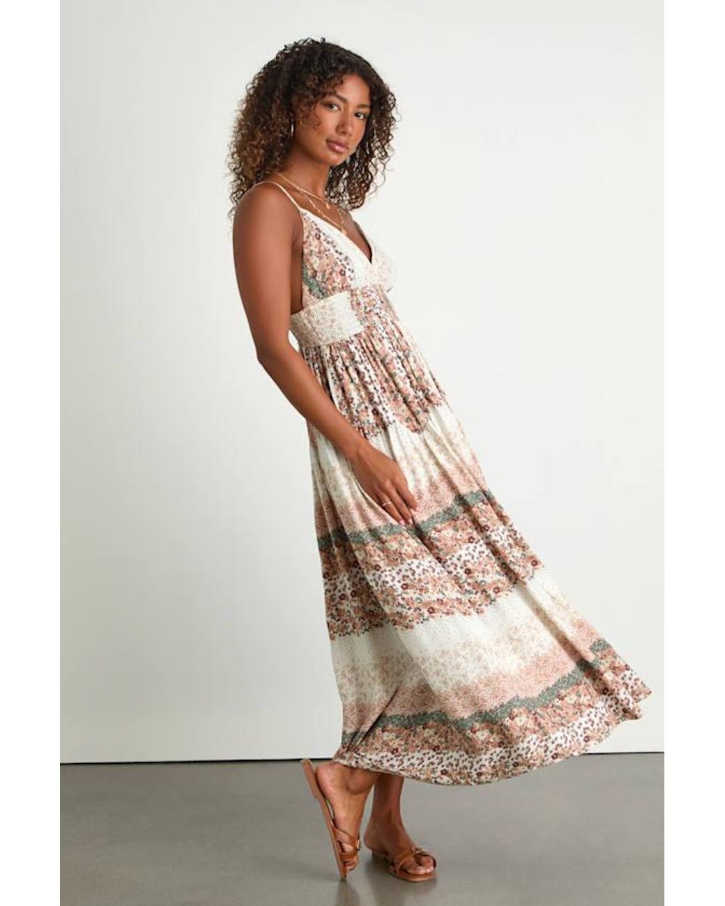 Lulus Natural Aralline Boho Floral Sleeveless Maxi Dress
