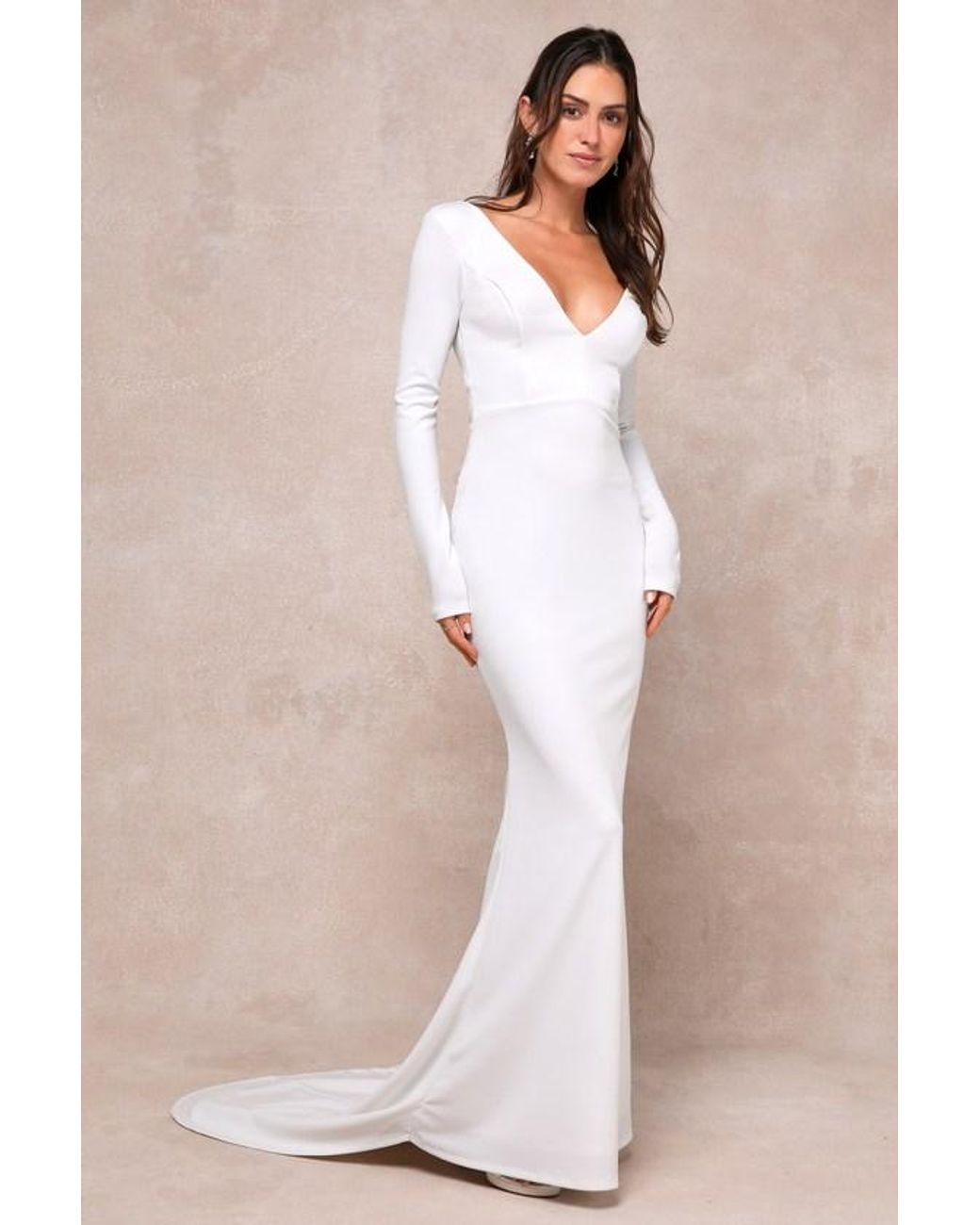 Lulus Natural Extravagant Love Backless Long Sleeve Ruched Maxi Dress
