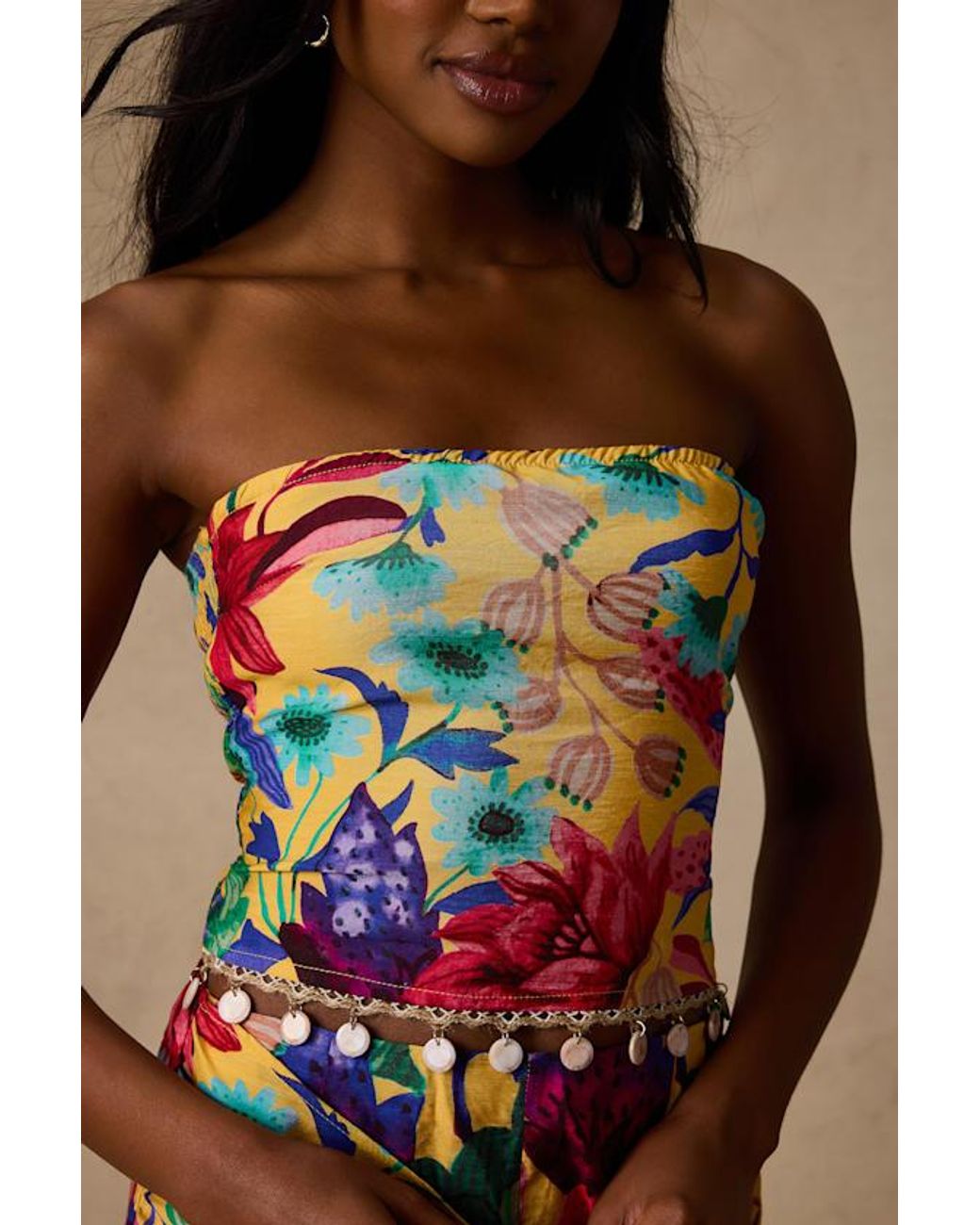 Lulus Red Kysa Multi Floral Strapless Crop Top