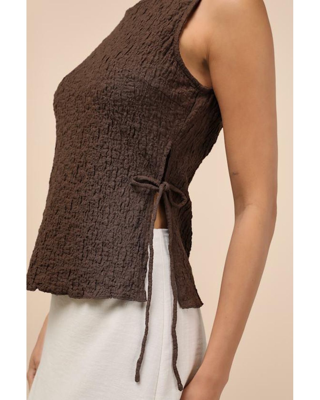 Lulus Brown Bizzy Textured Side-Tie Tank Top