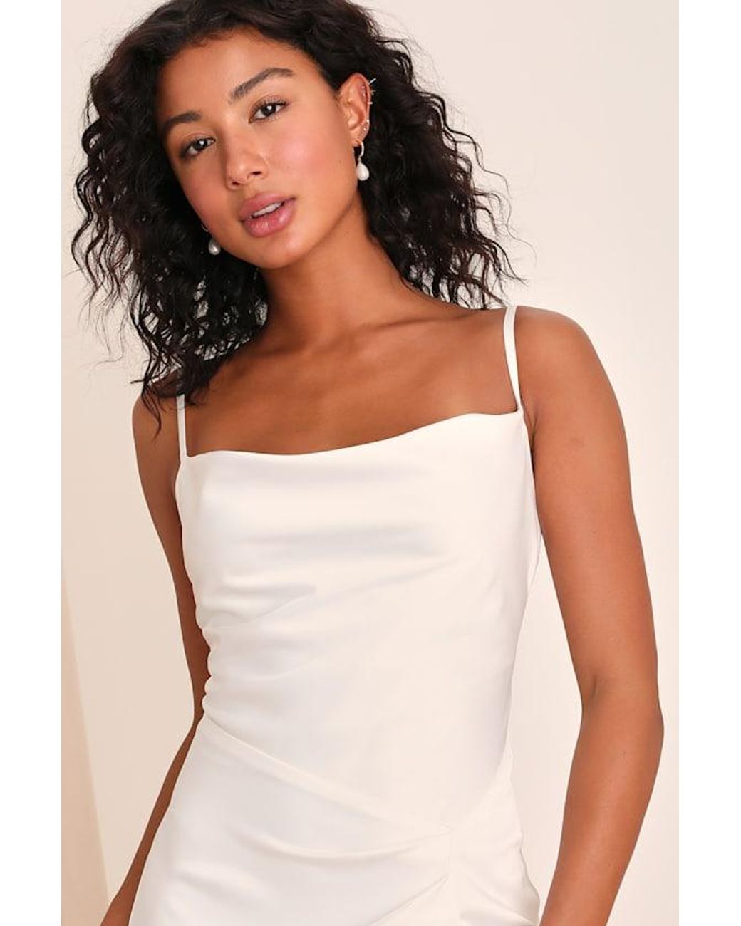 Lulus Natural Here's To Love Satin Backless Column Maxi Dress