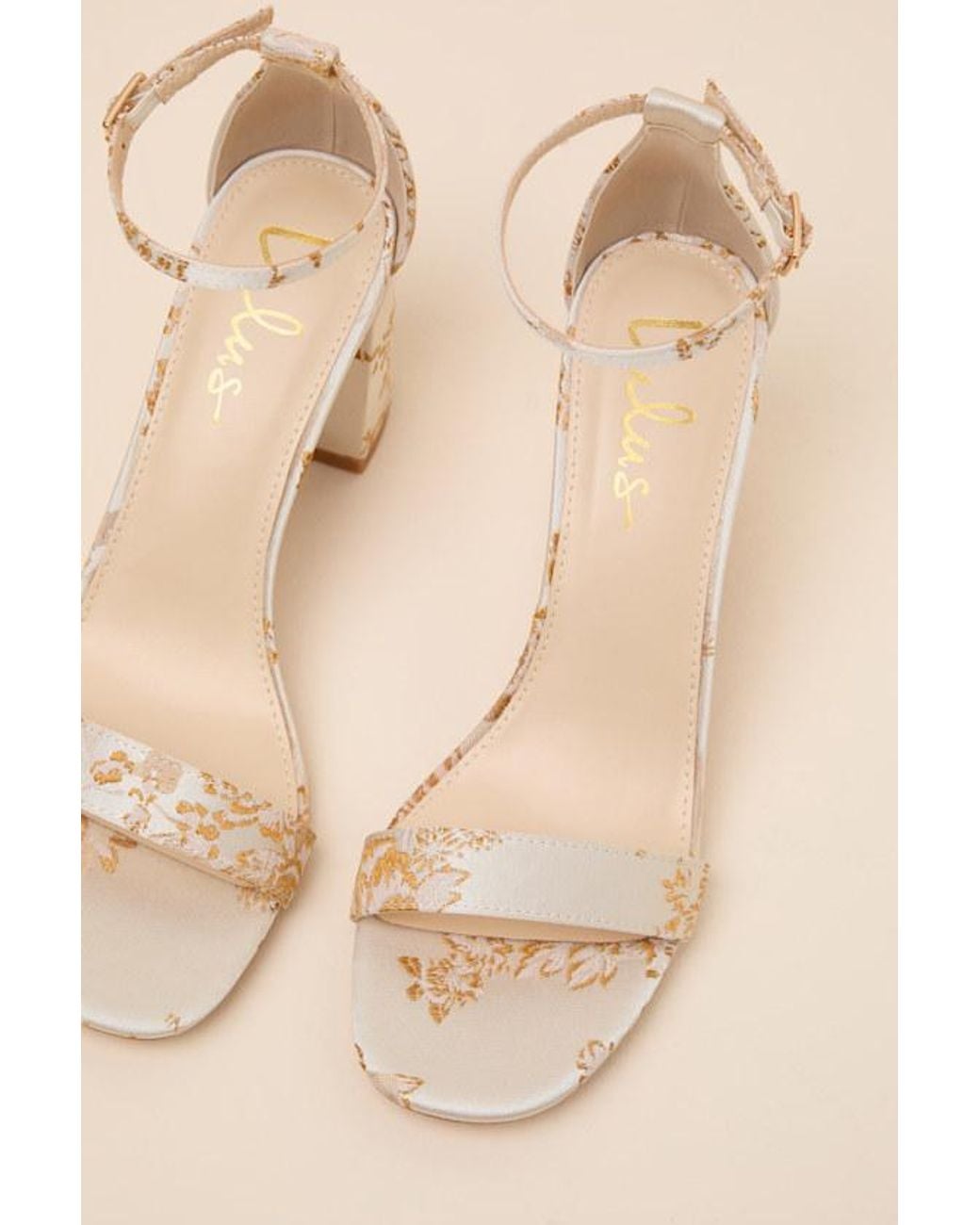Lulus Natural Arylee Jacquard Ankle Strap Heels
