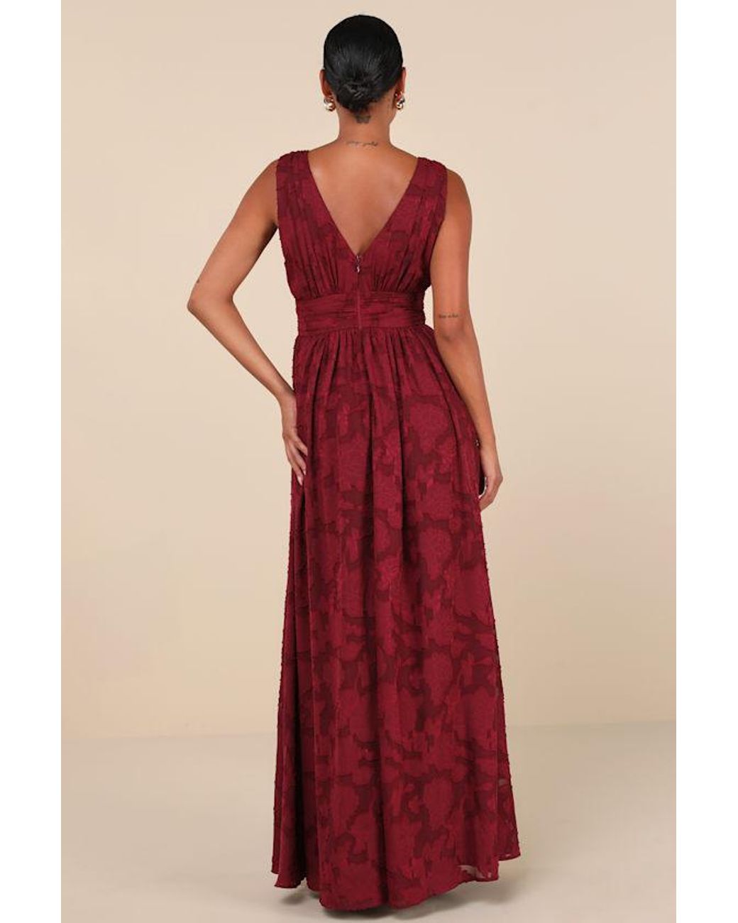 Lulus Red Sweet Sophistication Burnout Floral Maxi Dress