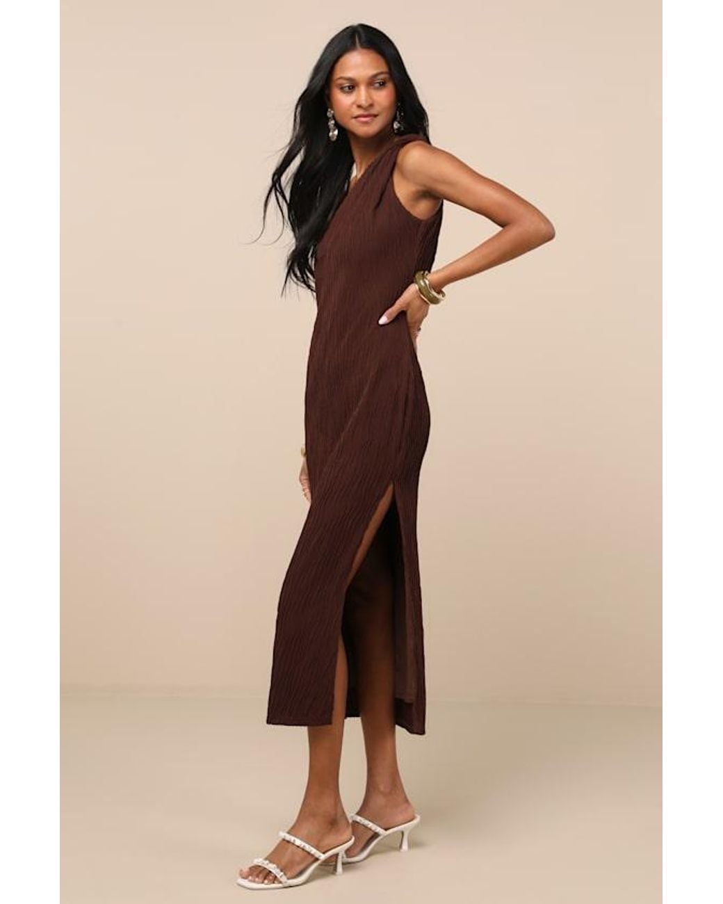 Lulus Natural Aristea Textured One-Shoulder Midi Dress