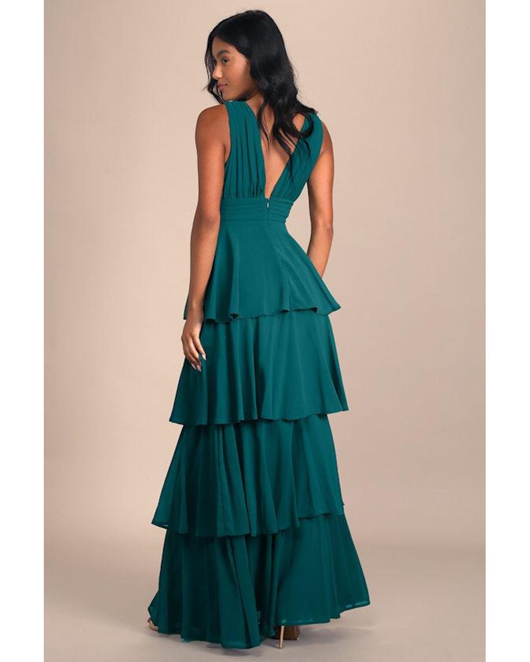 Lulus Green Amazing Evening Hunter Tiered Maxi Dress