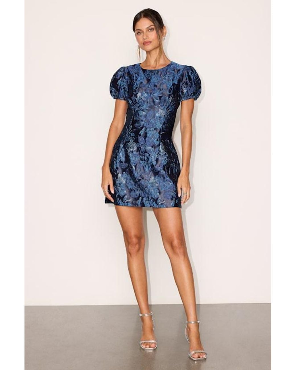 Lulus Blue Gracie Floral Jacquard Backless Mini Dress