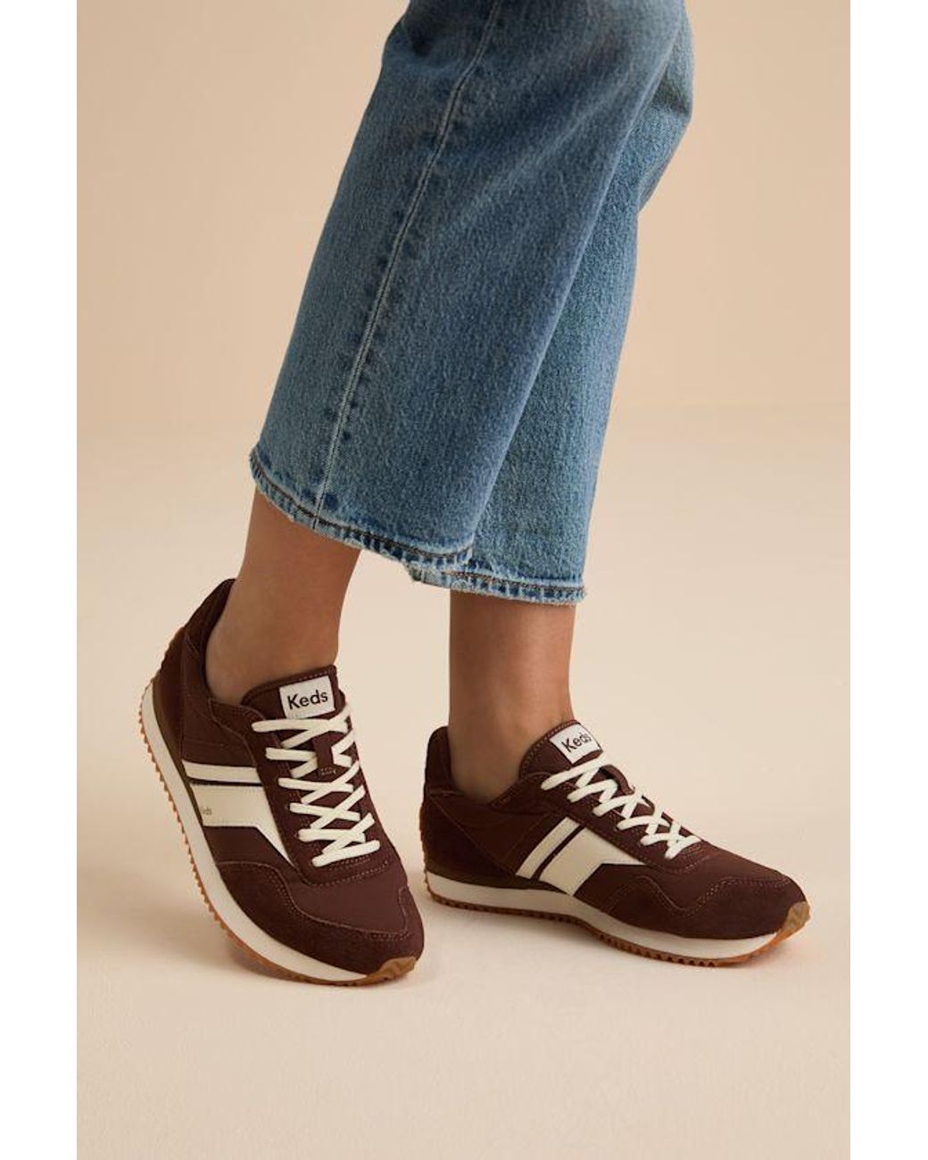 Keds Brown Rena And Cream Suede Leather Lace-Up Sneakers