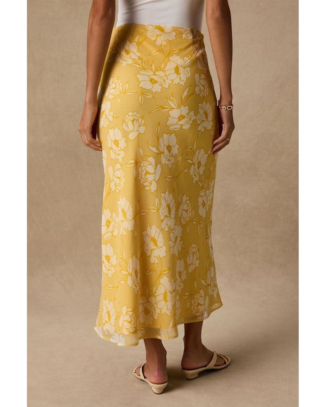 Lulus Natural Malaya Floral High-Rise Midi Skirt