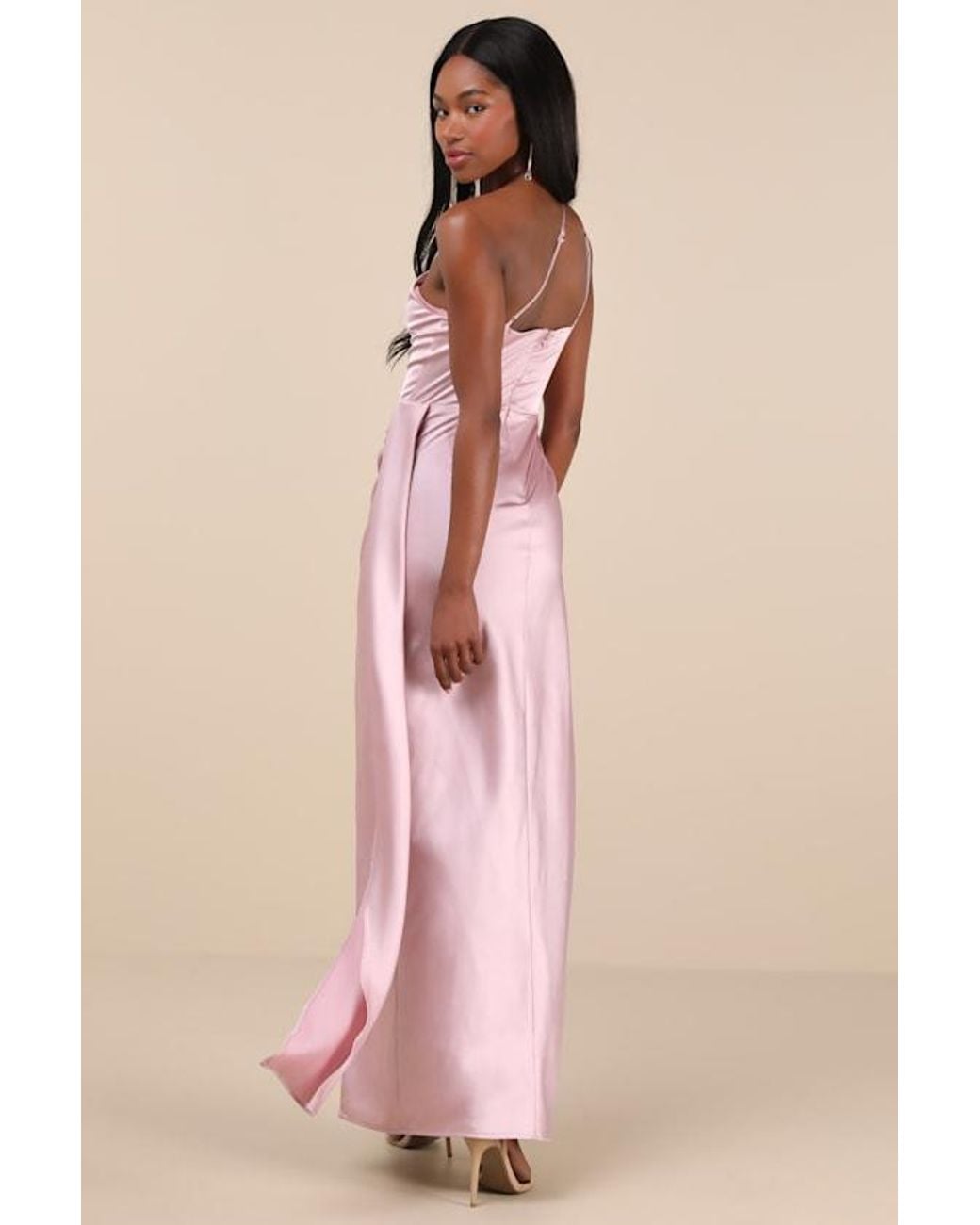 Lulus Signature Elegance Dusty Satin One-Shoulder Maxi Dress in Pink | Lyst Lulus Signature Elegance Dusty Satin One-Shoulder Maxi Dress in Pink | Lyst