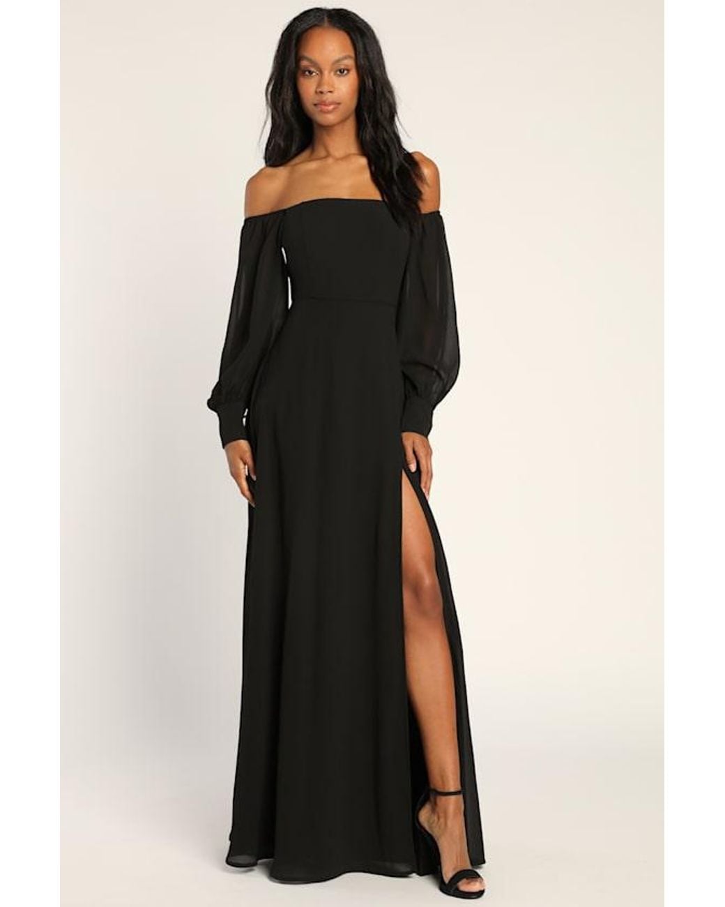 Lulus Black Feel The Romance Off-The-Shoulder Maxi Dress