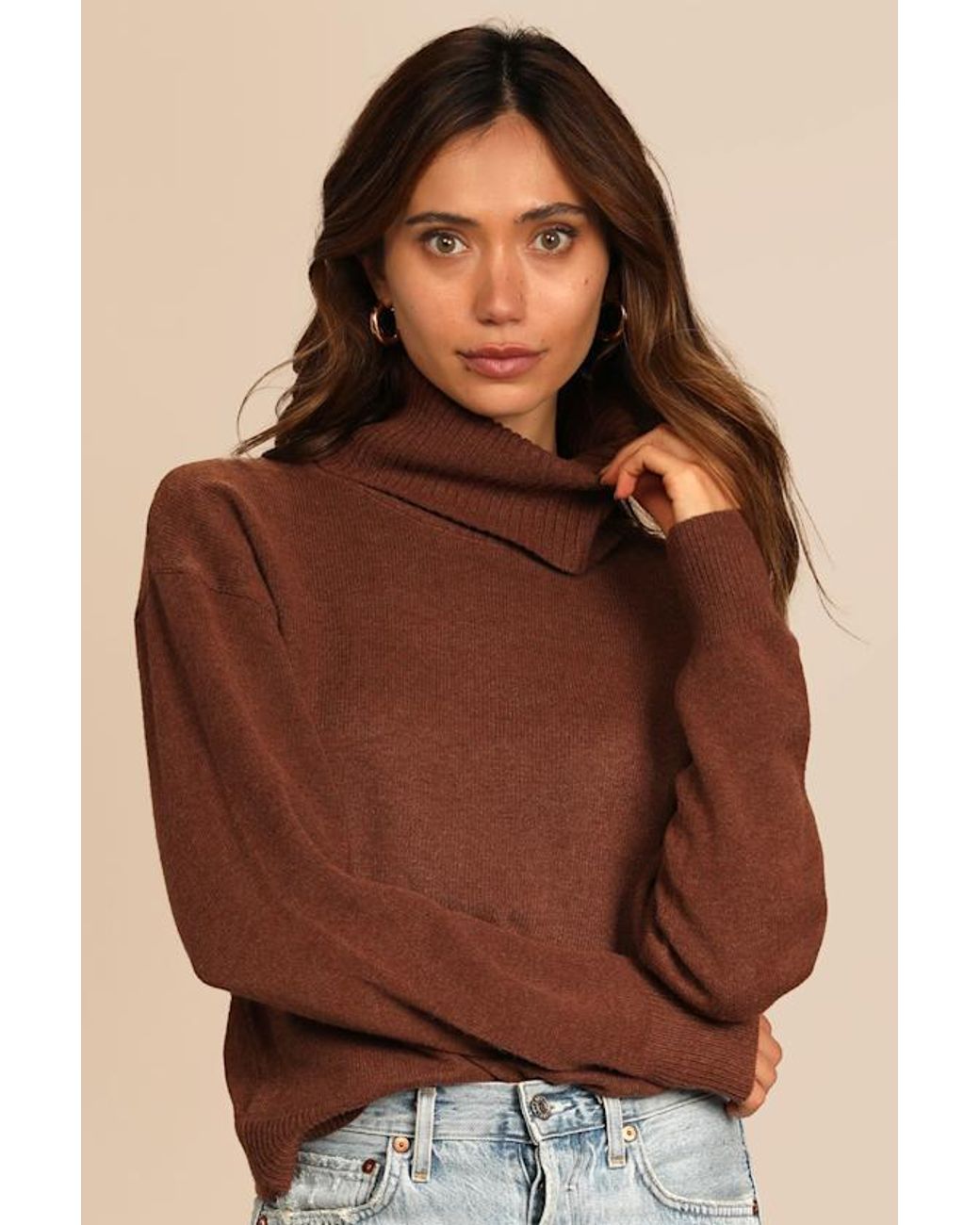 Lulus Brown Amazing Memories Turtleneck Sweater