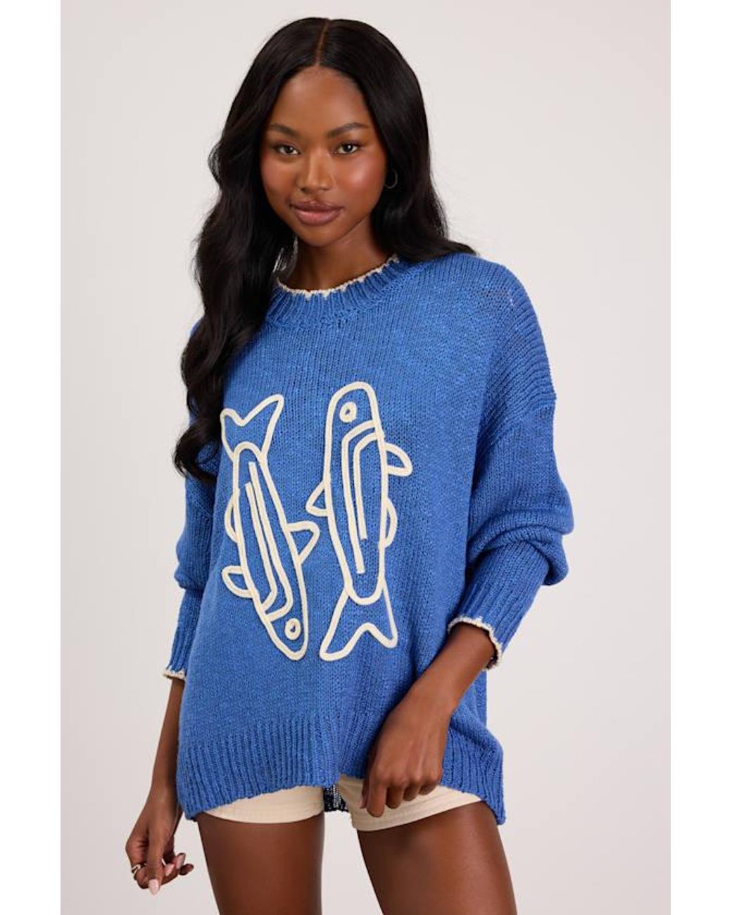Lulus Blue Montauk Embroidered Pullover Sweater