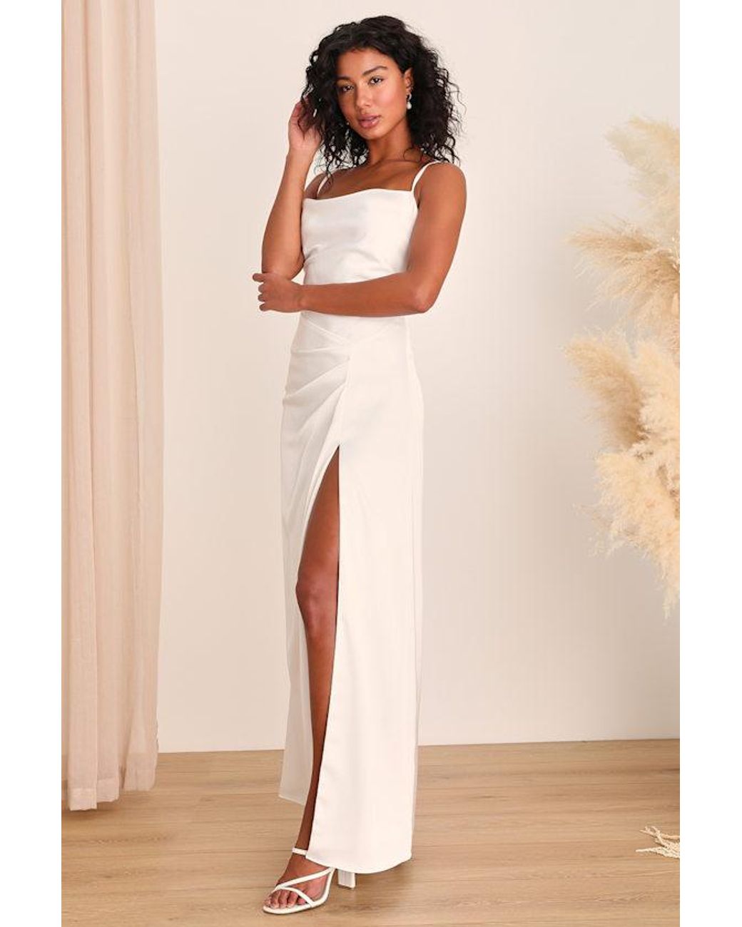 Lulus Natural Here's To Love Satin Backless Column Maxi Dress