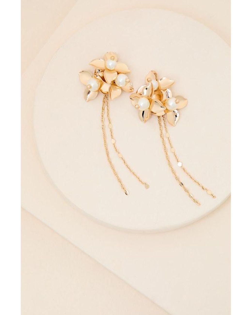 Lulus Natural Miley Floral Pearl Statement Earrings
