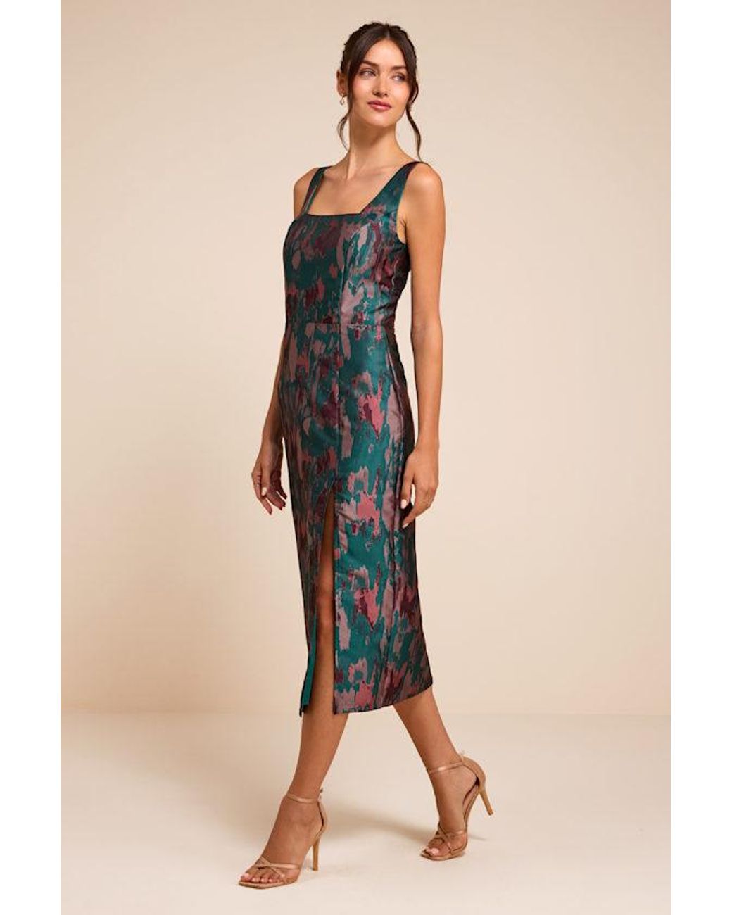 Lulus Blue Diani Abstract Jacquard Column Midi Dress