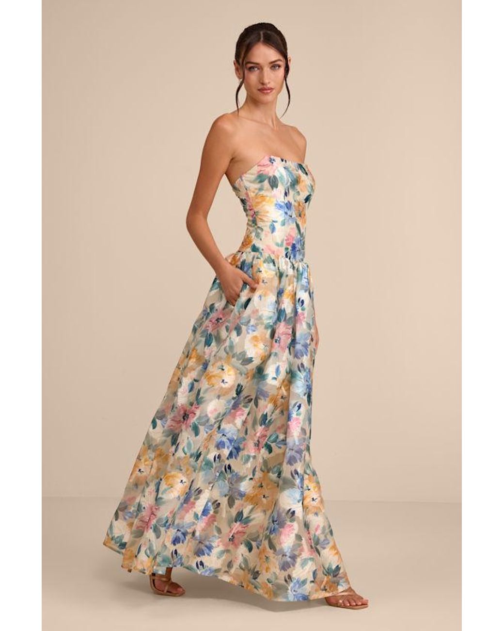 Lulus Metallic Mikayla Multi Floral Jacquard Maxi Dress