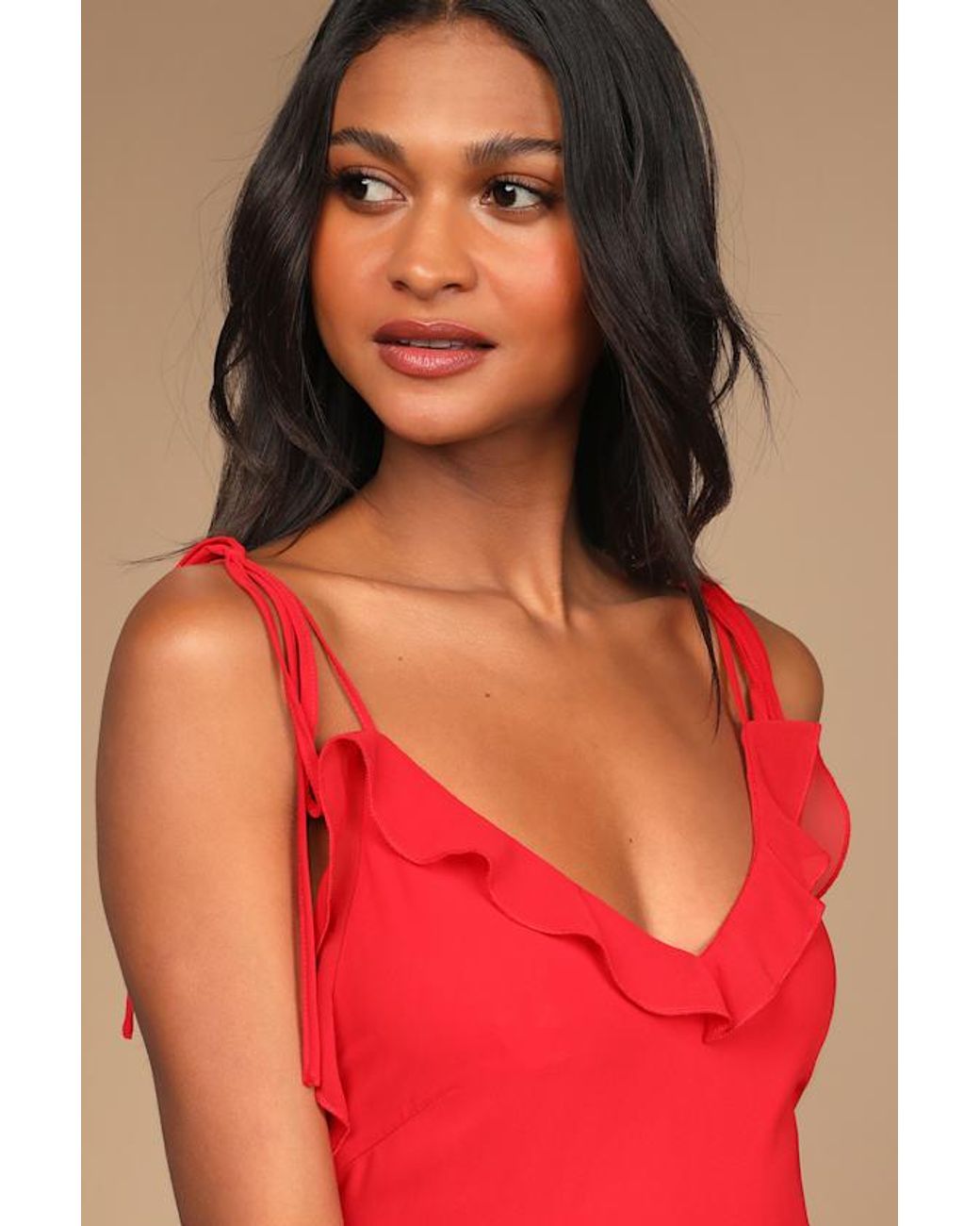 Lulus Red Never A Dull Moment Bright Tie-Strap Pleated Midi Dress