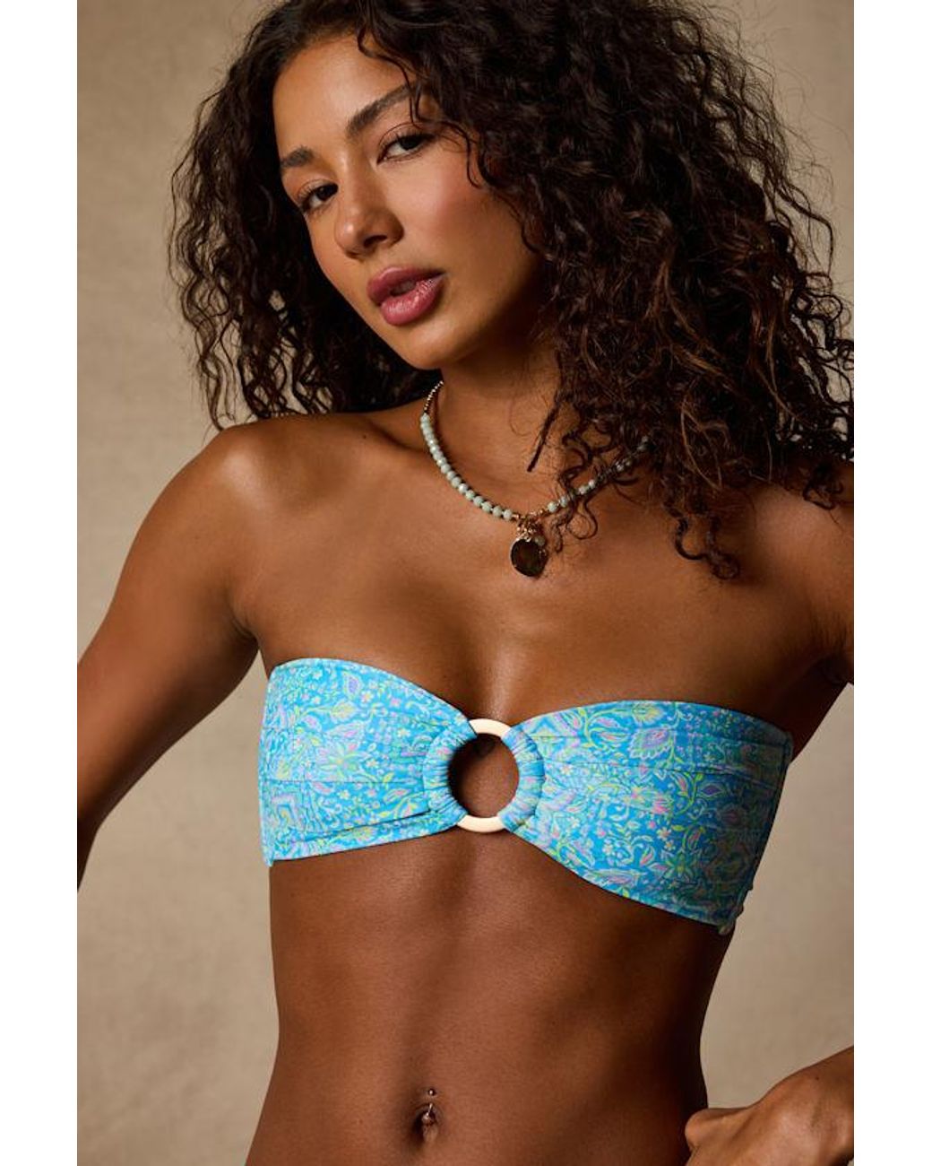 Kulani Kinis Blue La Belle Paisley Bandeau O-Ring Bikini Top