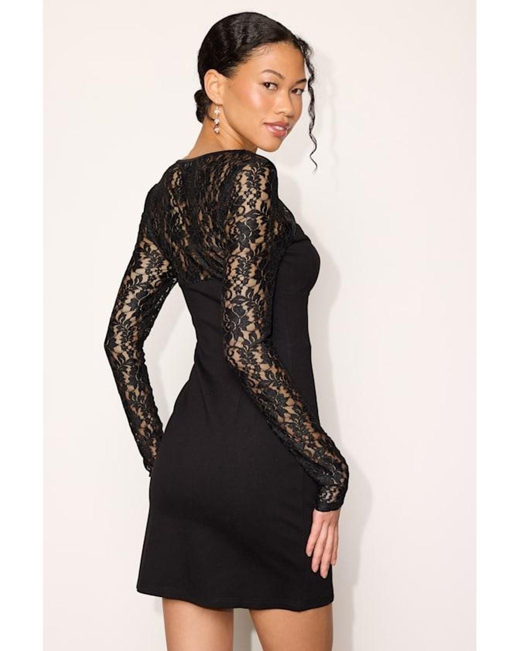Lulus Black Annelise Lace Long Sleeve Mini Dress