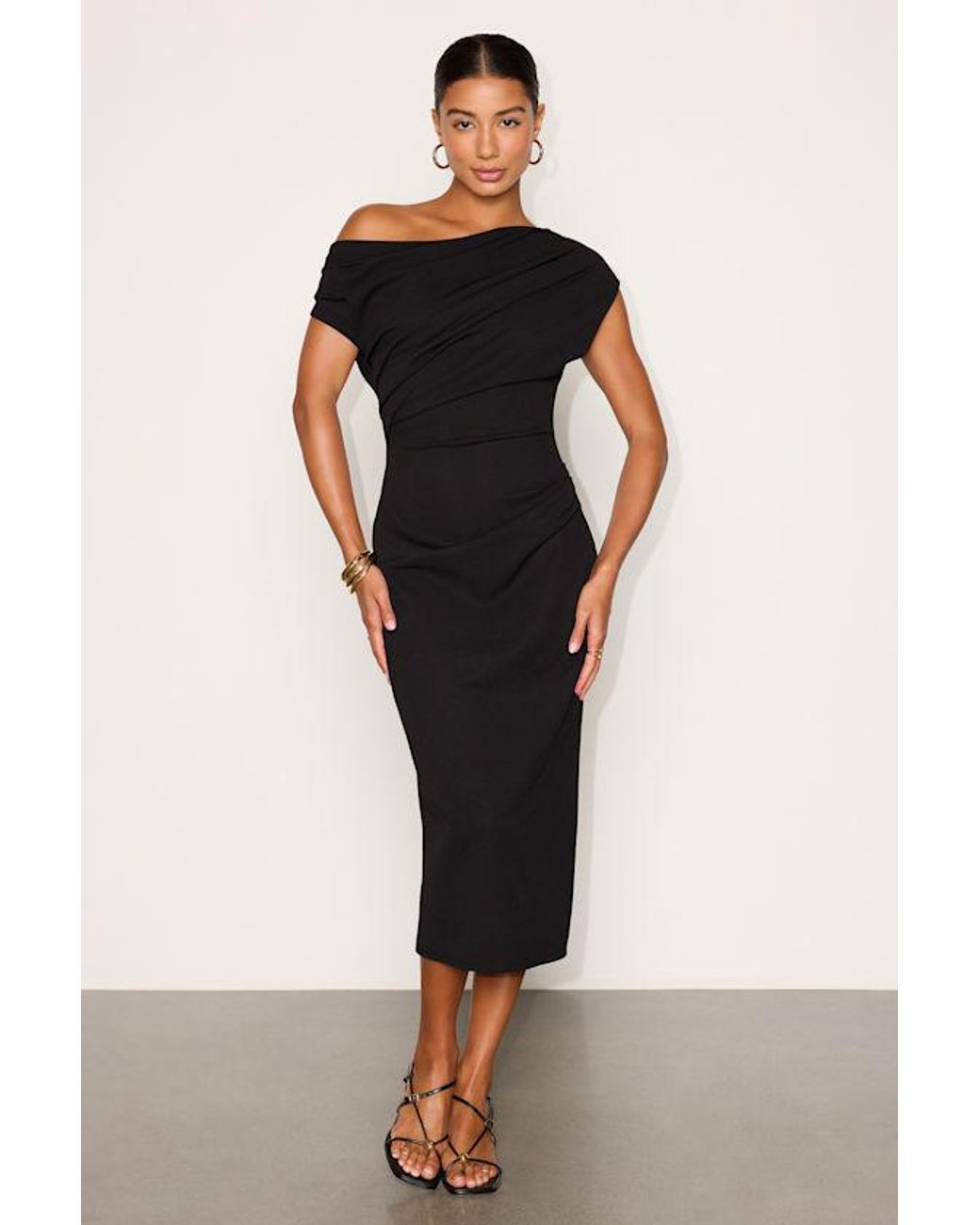 Lulus Black Janine Asymmetrical Midi Dress