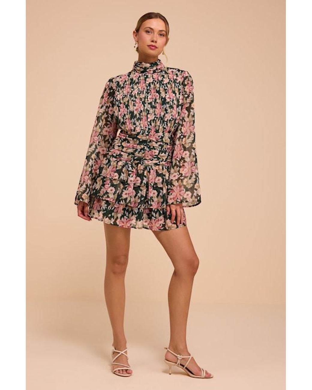 Lulus Brown Eve Floral Tiered Mini Dress