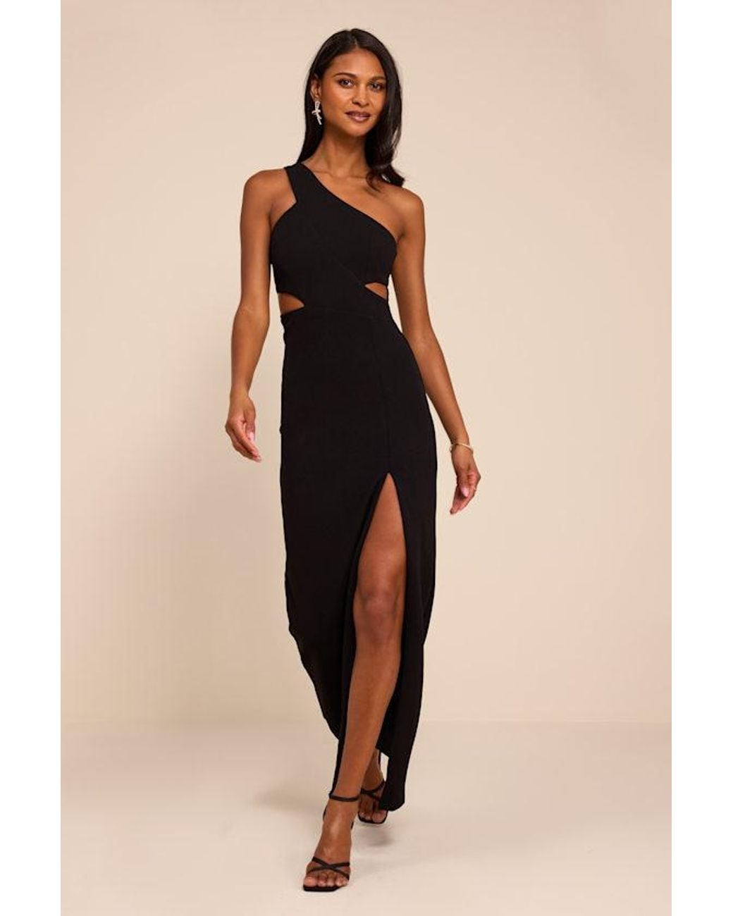 Lulus Black Show-Stopping Style One-Shoulder Cutout Maxi Dress