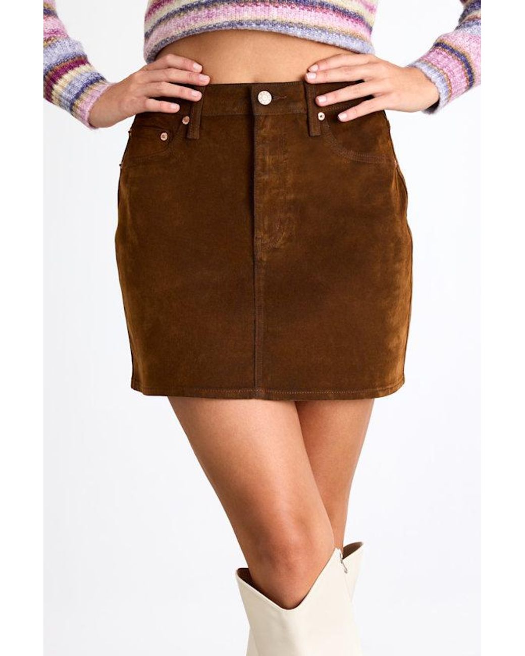 Daze Denim Red Stash Flocked Denim High-Rise Mini Skirt