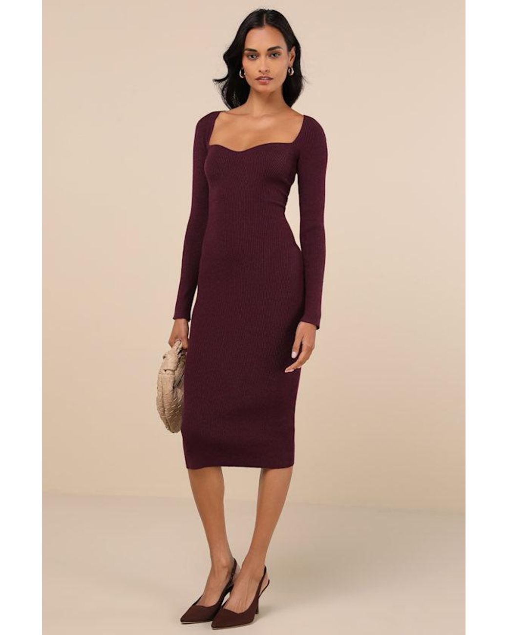 Lulus Purple Fall Feelings Ribbed Bodycon Midi Dress