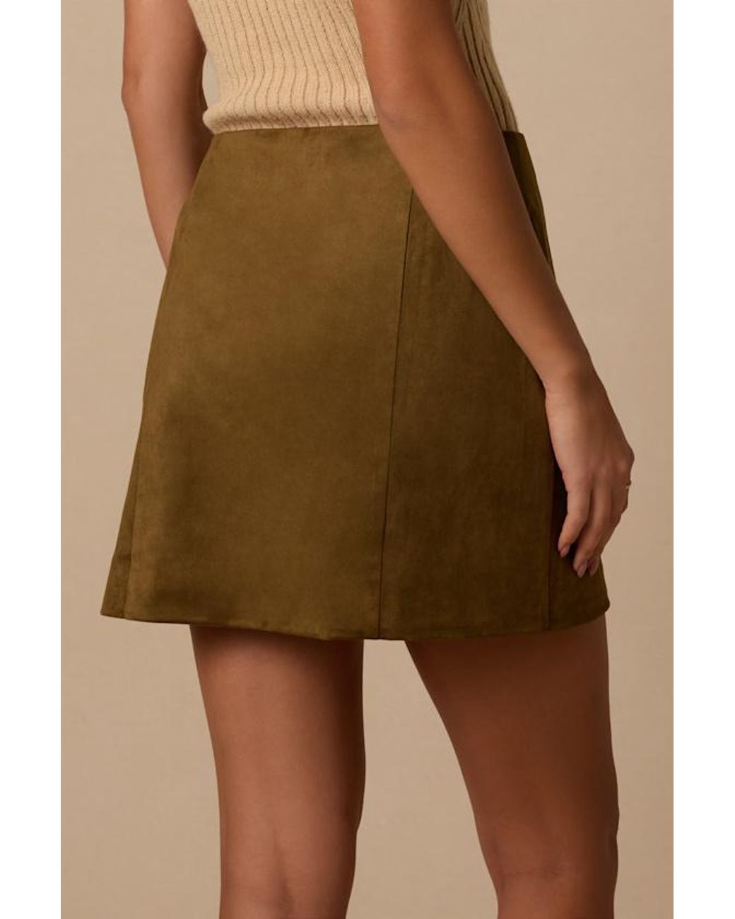 Lulus Green Earnshaw Suede Button-Front Mini Skirt