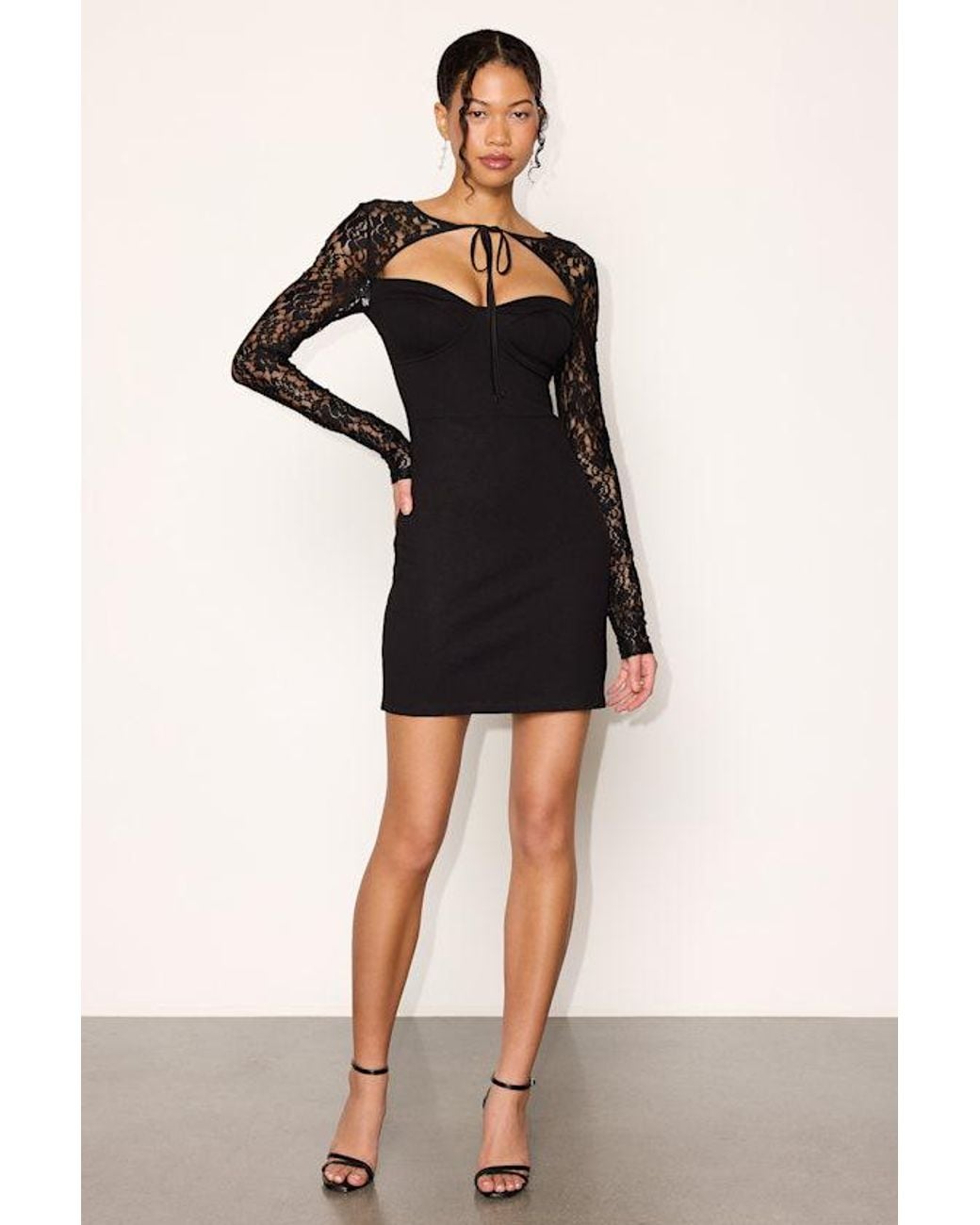 Lulus Black Annelise Lace Long Sleeve Mini Dress
