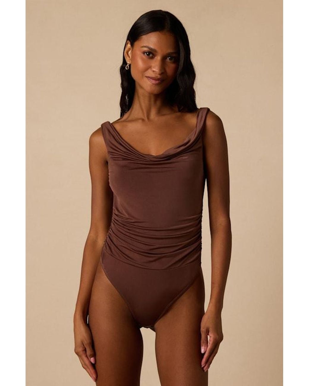 Lulus Brown Sierra Cowl Bodysuit
