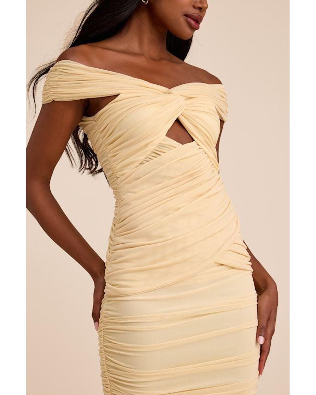 Lulus Natural Jakaya Pale Mesh Off-The-Shoulder Maxi Dress