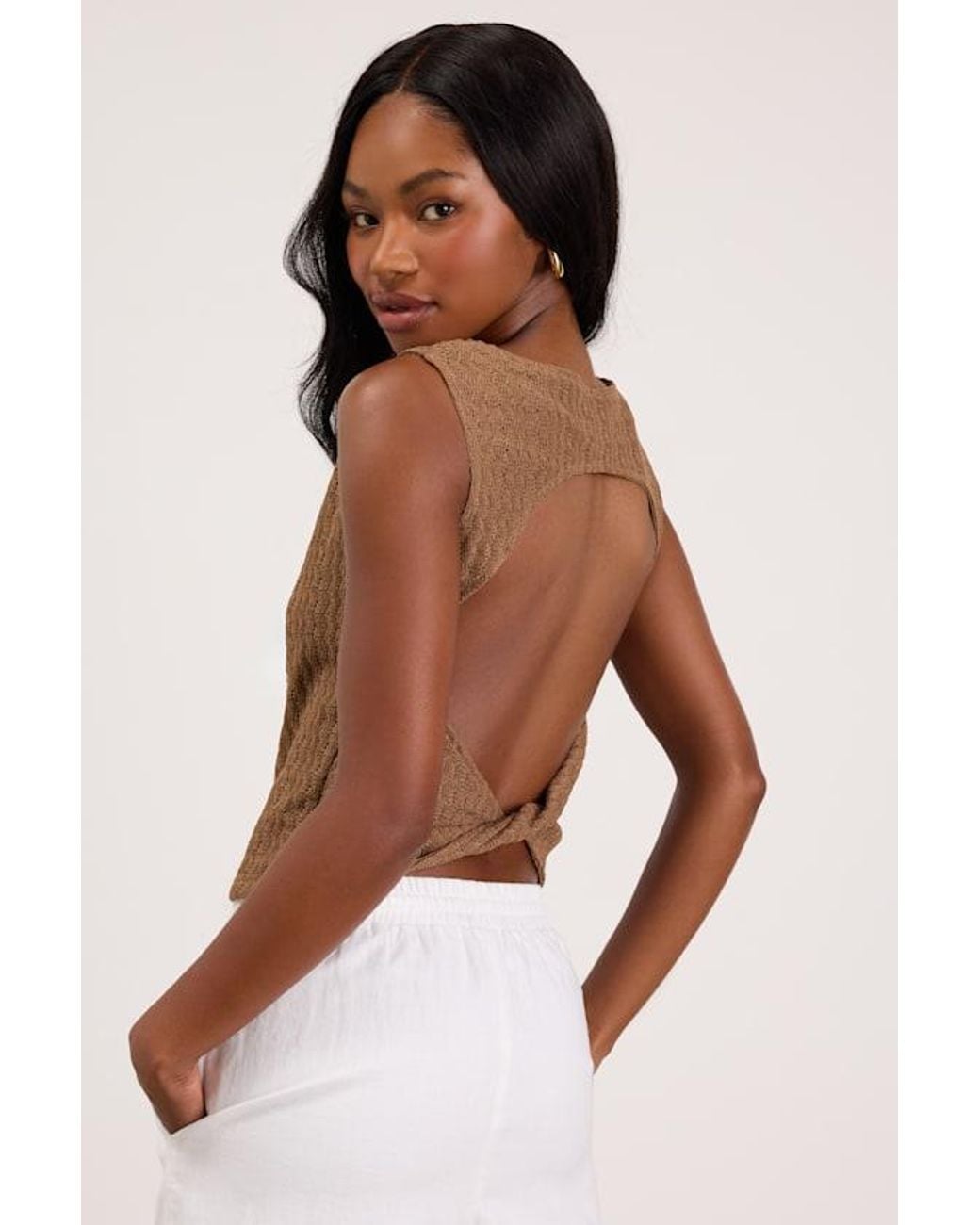 Lulus Brown Kalita Twist-Back Tank Top