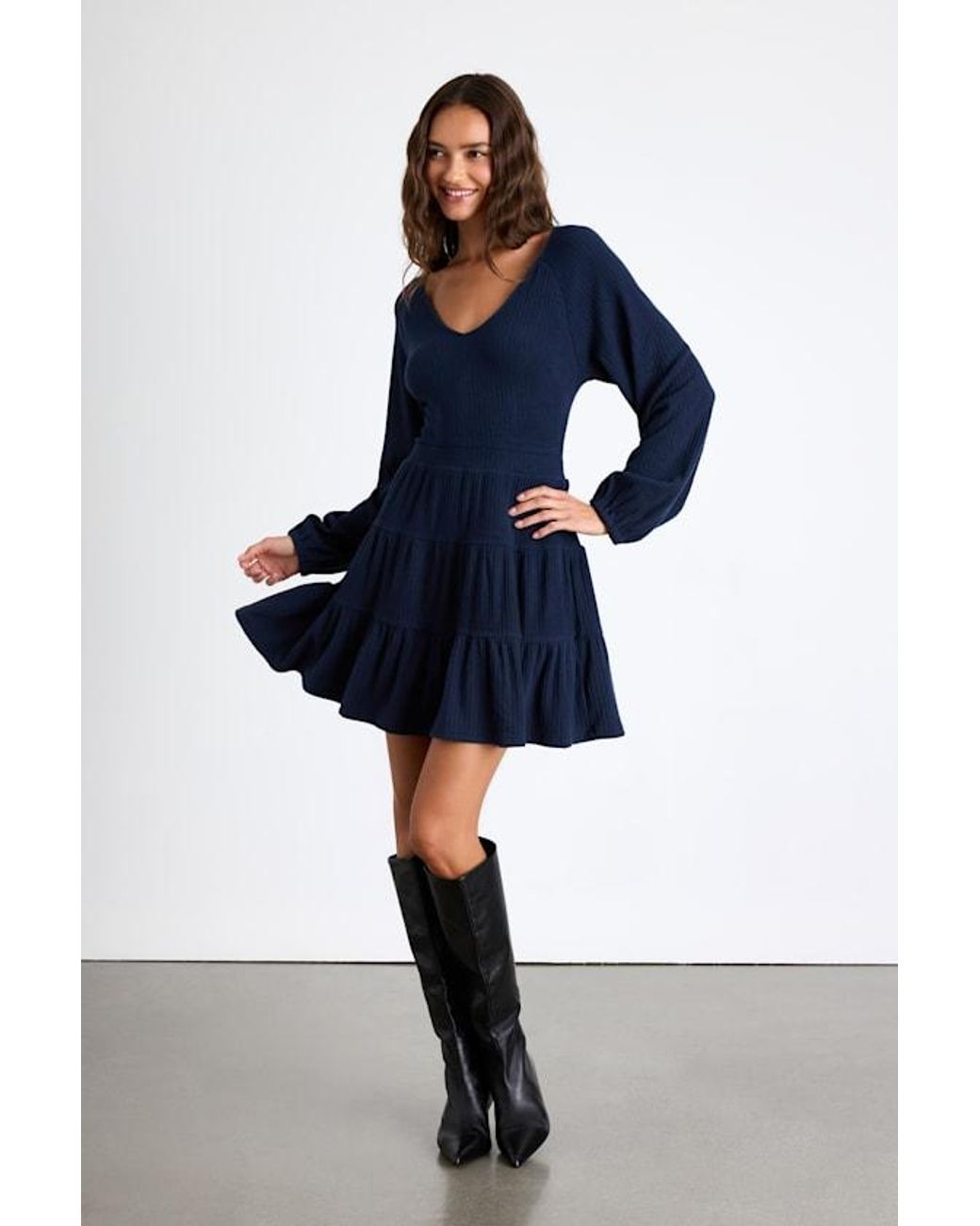 Lulus Blue Adorable Option Dark Long Sleeve Mini Sweater Dress