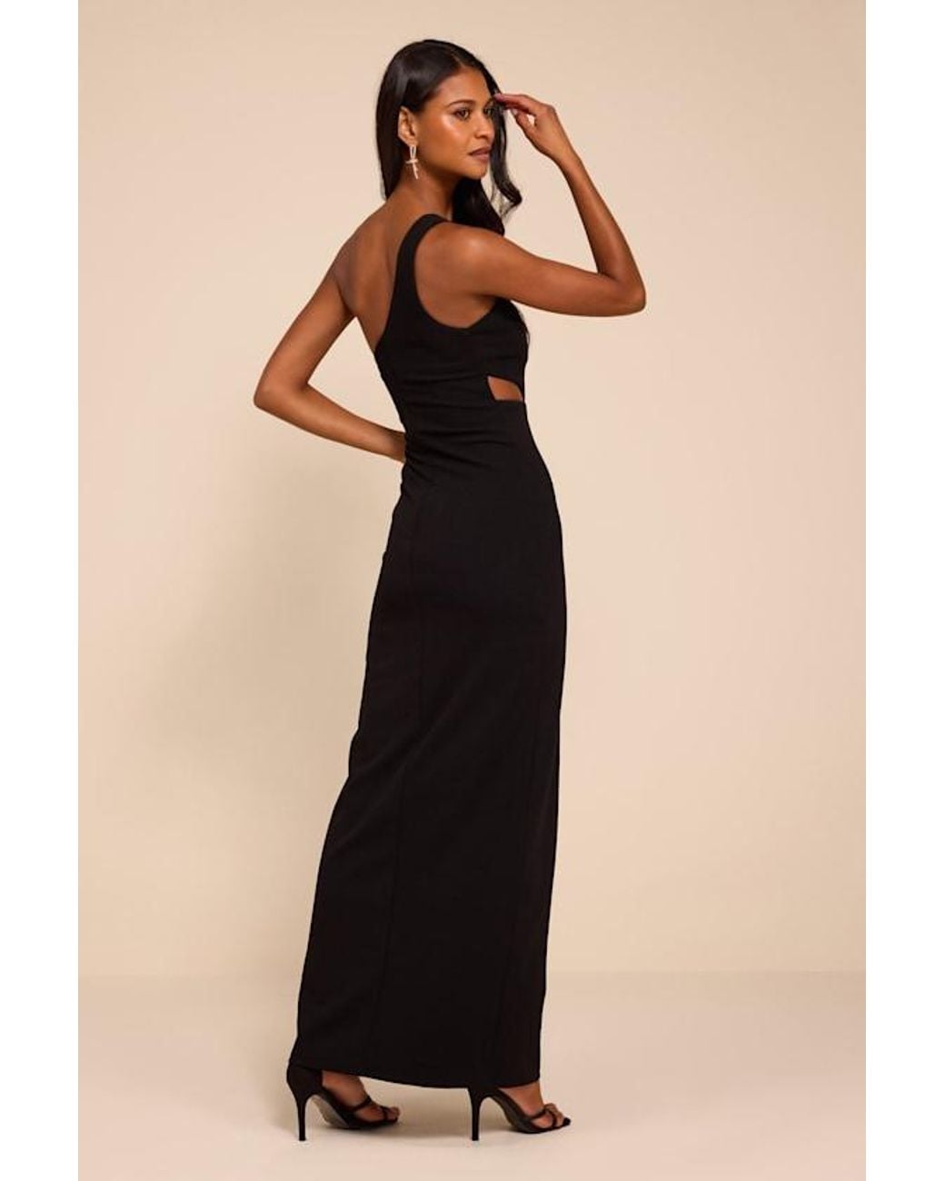 Lulus Black Show-Stopping Style One-Shoulder Cutout Maxi Dress