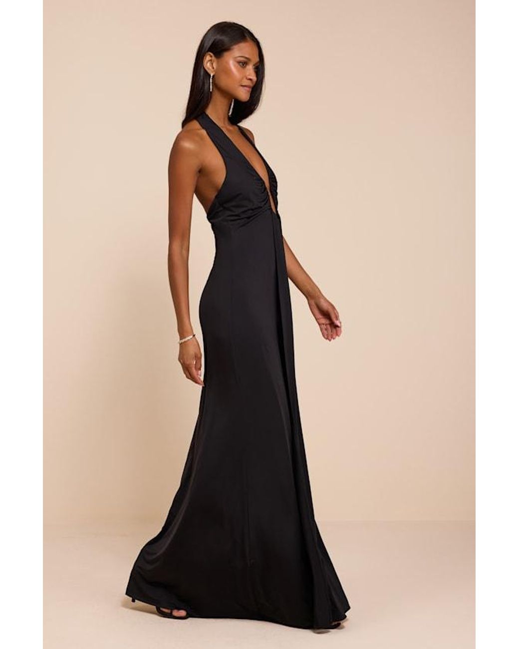 Lulus Black Dorena Jersey Knit Halter Sash Maxi Dress