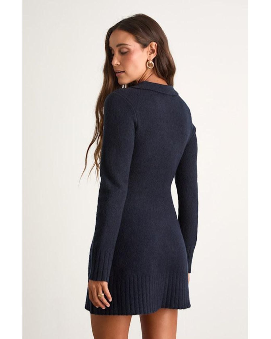 Lulus Soft Serenity Collared Sweater Mini Dress in Blue | Lyst