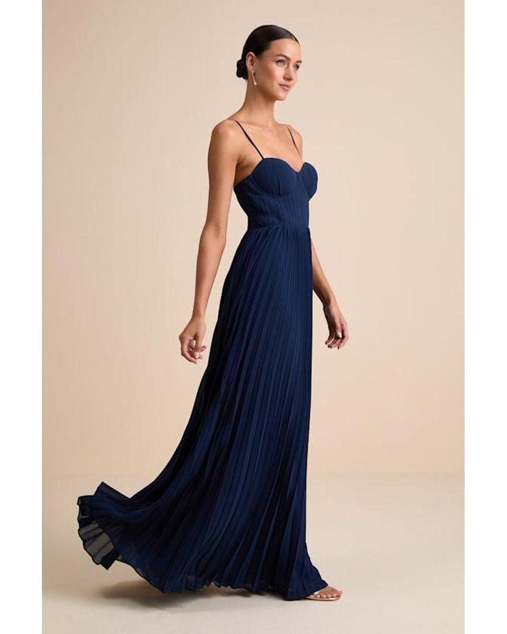 Lulus Blue Admirable Elegance Pleated Bustier Maxi Dress