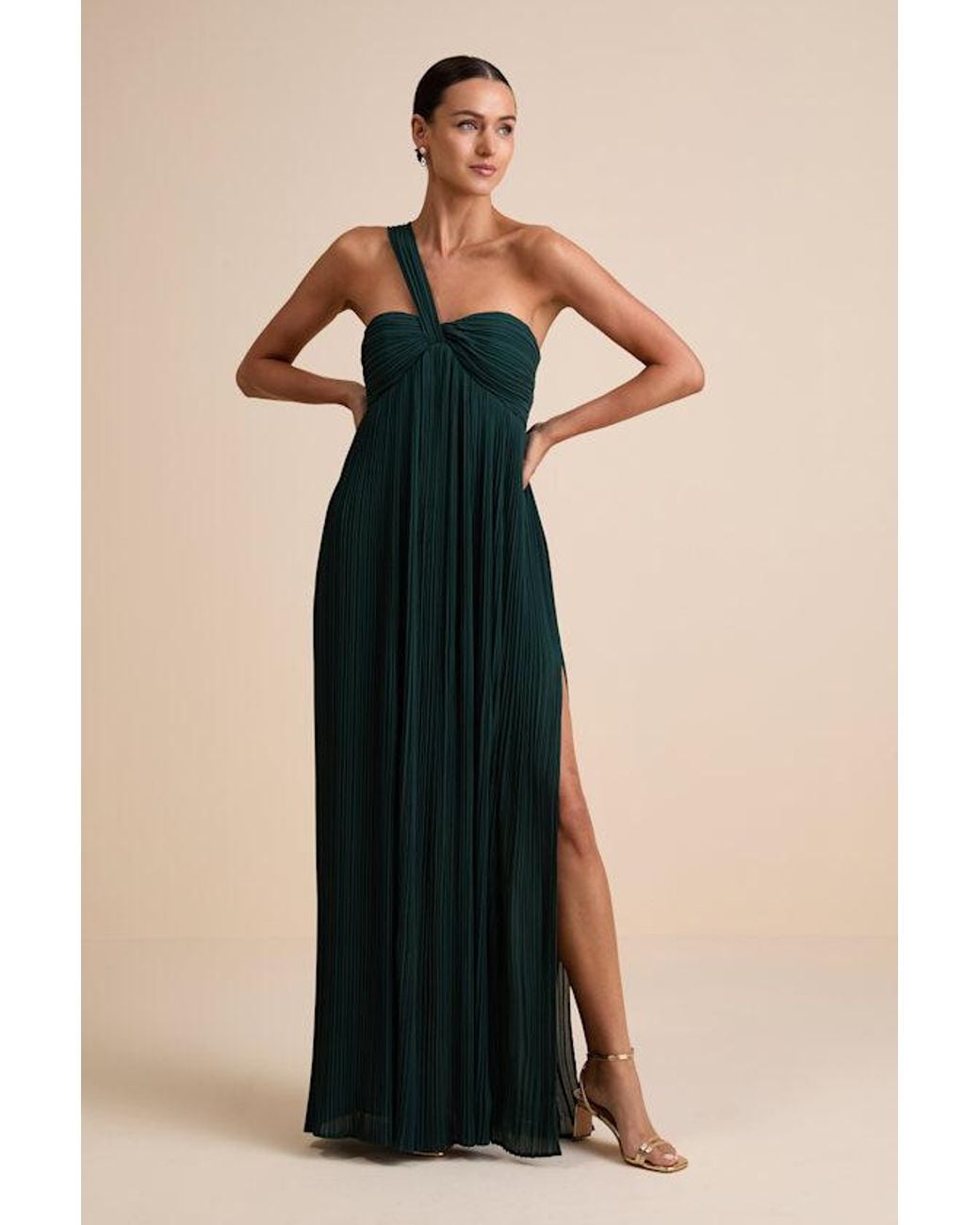 Lulus Black Cayton Emerald Pleated One-Shoulder Maxi Dress