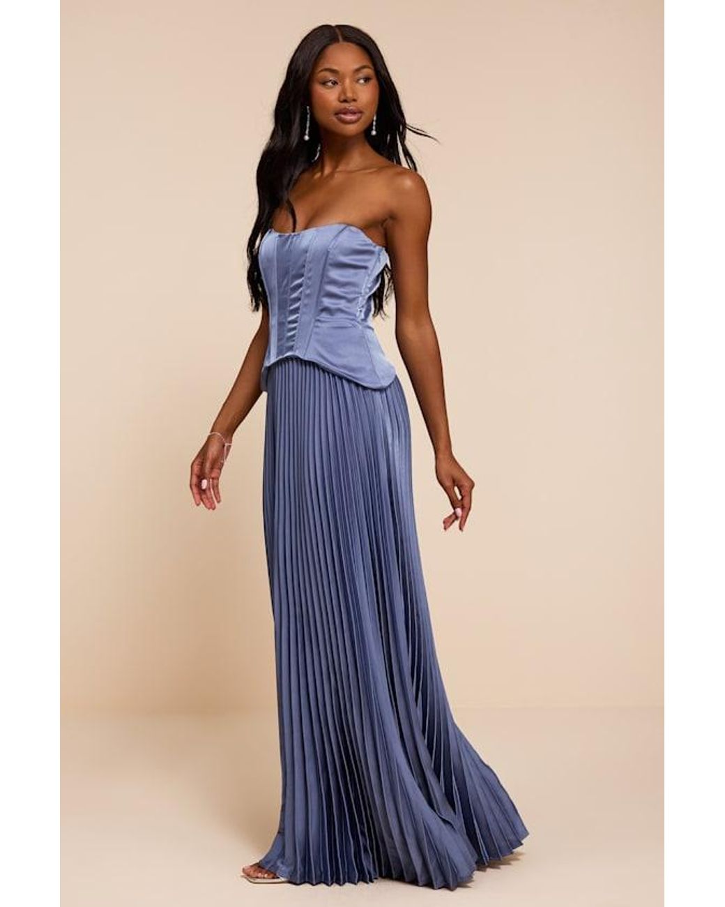 Lulus Blue Makani Satin Bustier Maxi Dress