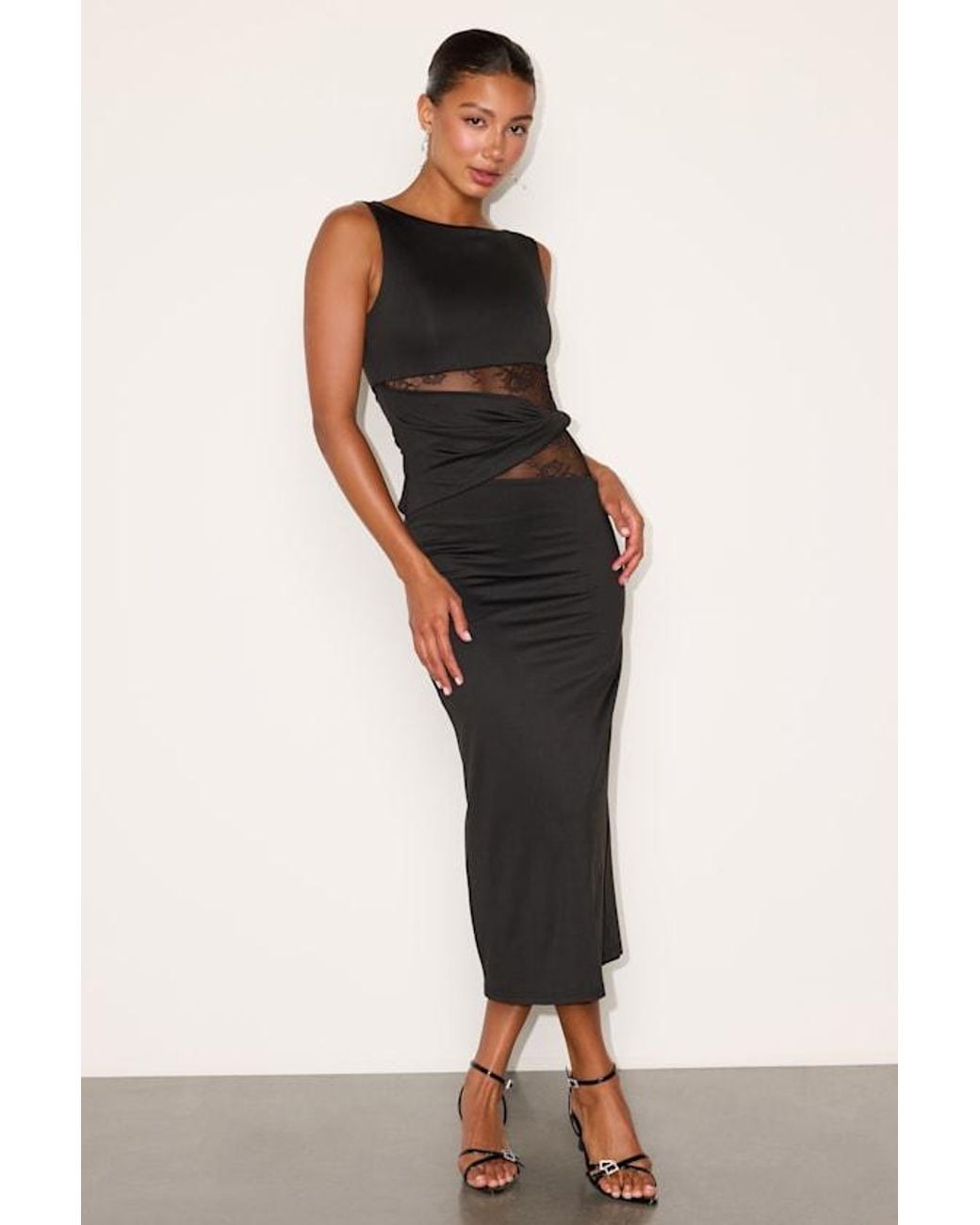 Lulus Black Klea Lace Cutout Column Midi Dress