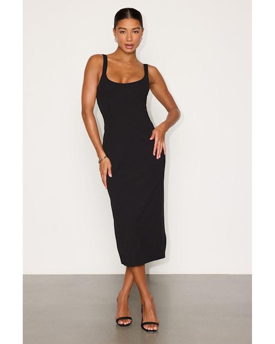 Lulus Black Samina Ponte Knit Tie-Back Midi Dress
