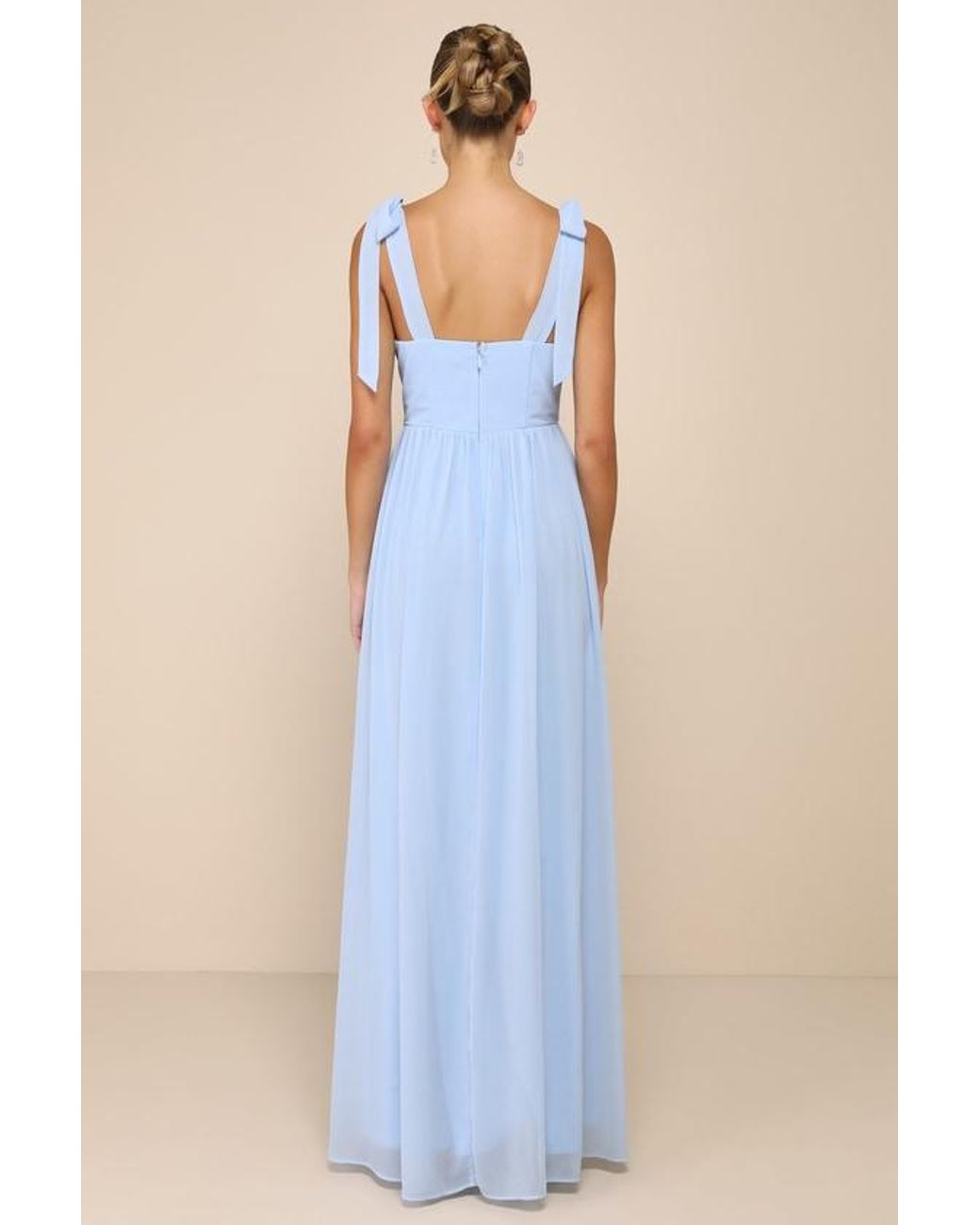 Lulus Blue Radiant Charisma Chiffon Ruched Tie-Strap Maxi Dress